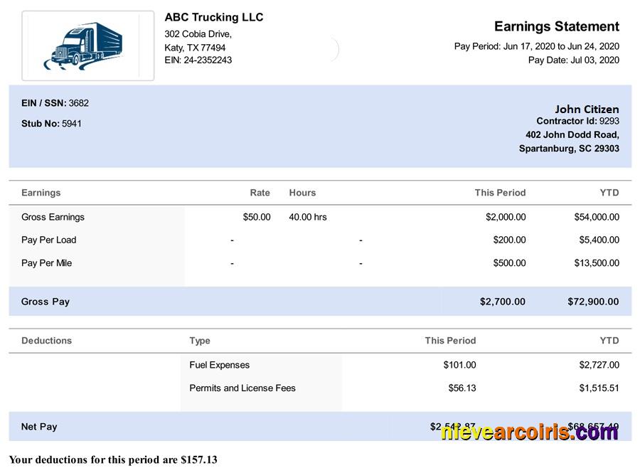 USA South Carolina TRUCKING LLC paystub